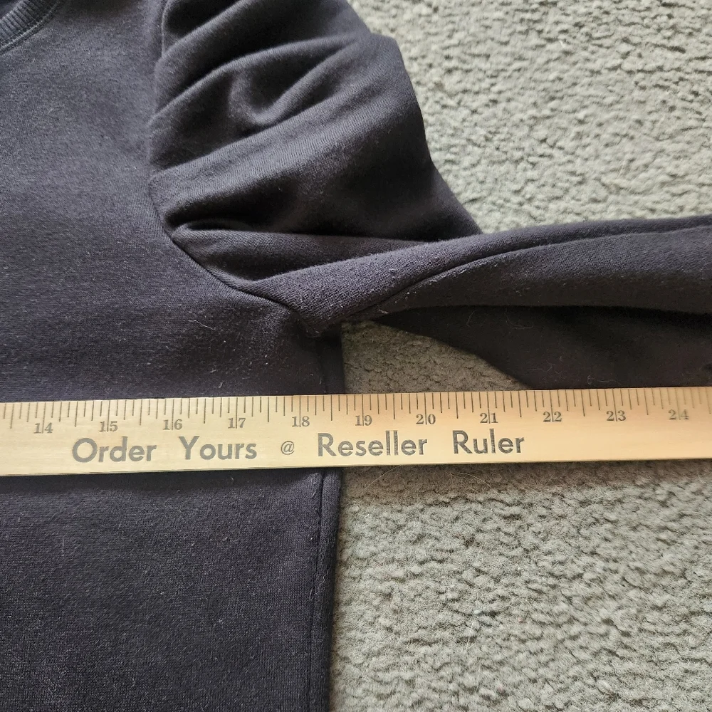 REBECCA MINKOFF Women's Janine Puff Sleeve Sweatshirt Small Black Quiet Luxury - Picture 11 of 12